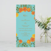 Orange & Turquoise Aqua Peony & Mariage Rose Menu (Debout devant)