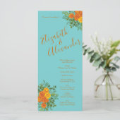 Orange Turquoise Aqua Peony Programmes de mariage (Debout devant)