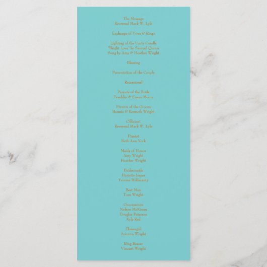 Orange Turquoise Aqua Peony Programmes de mariage  (Dos)