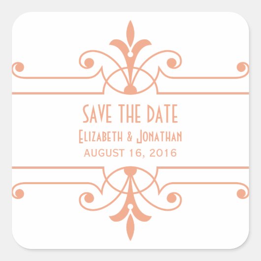 Orange v2 Fancy Ornamental Save the Date Stickers (Devant)