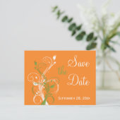 Orange vert blanc floral Enregistrer la date Carte (Debout devant)