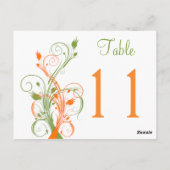Orange Vert Blanc Floral Numéro de table Carte pos (Dos)