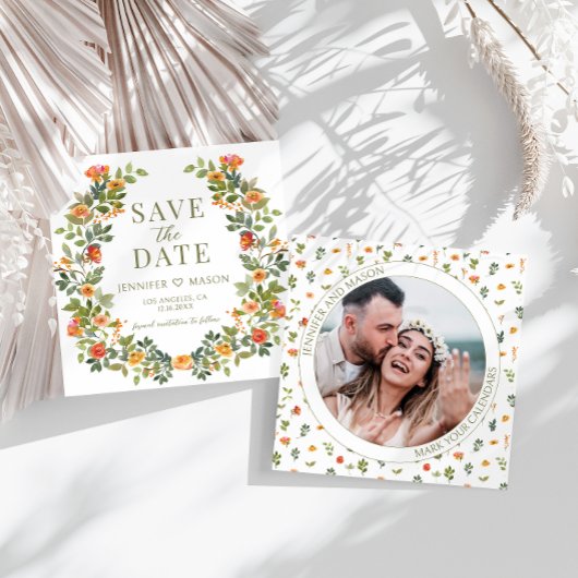Orange vert floral Enregistrer la date invitation