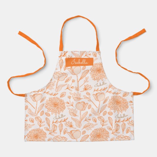 Orange Vintage Floral Nom personnalisé tablier (Recto)