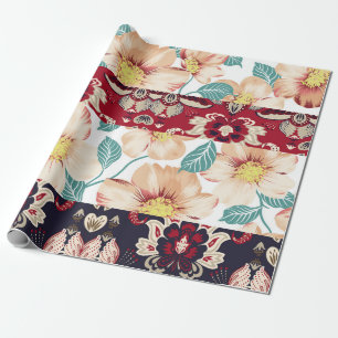 Orange vintage flowers with seamless paisley borde cadeaupapier