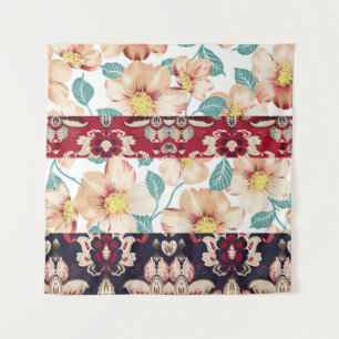 Orange vintage flowers with seamless paisley borde wandkleed