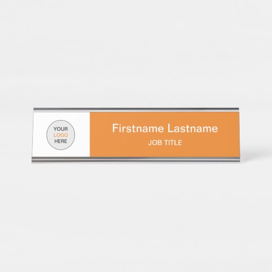 Orange Votre Logo Bureau Moderne Nom Plaque (Devant)