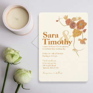 Orange Watercolor fleurs invitations de mariage
