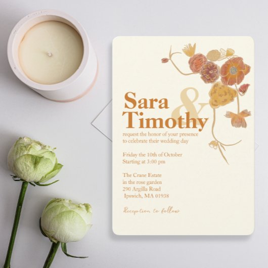 Orange Watercolor fleurs invitations de mariage