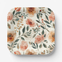 Orange Watercolor Flowers Botanical Painting Papieren Bordje