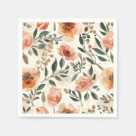 Orange Watercolor Flowers Botanical Painting Servet