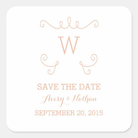 Orange Whimsical Flourish Save Date Stickers (Devant)