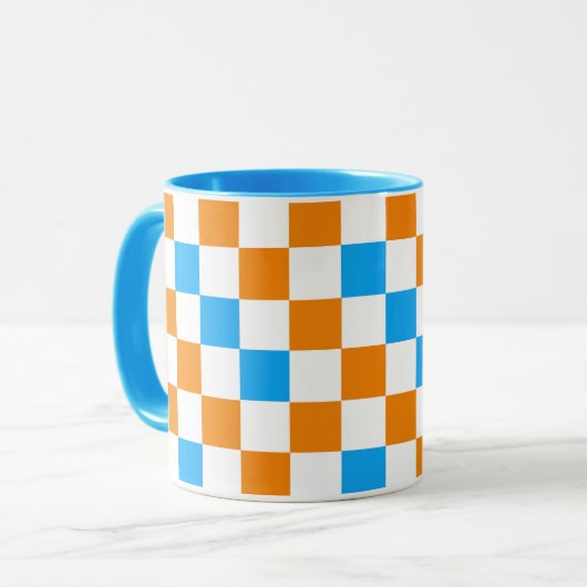 Orange White Blue Checkered Pattern Design  Mok (Voorkant links)