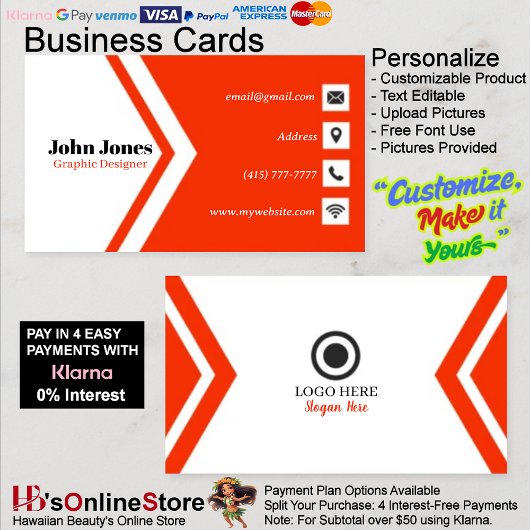 Orange & White Cartes de visite 14 Pack de 100