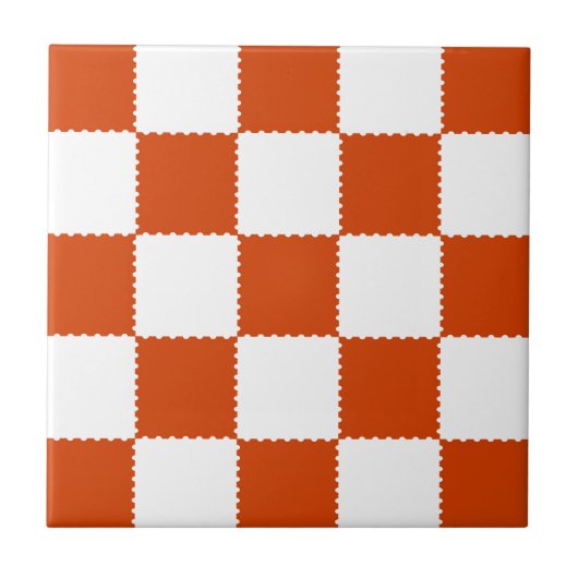 Orange & White Checkerboard Pattern Tegeltje (Voorkant)