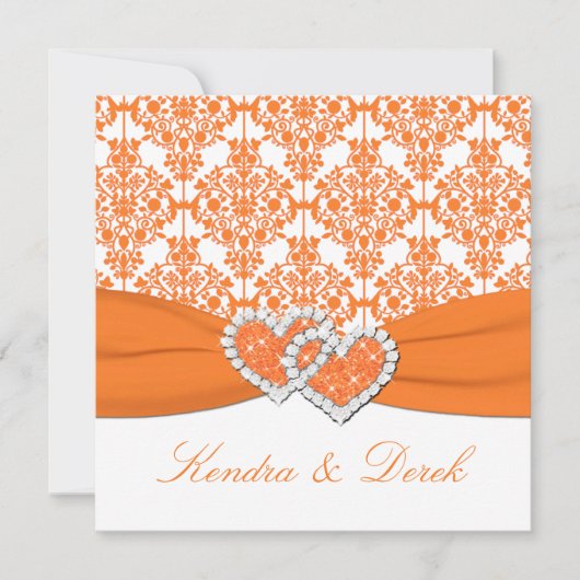 Orange White Damask Couples Shower Invitation (Devant)