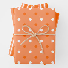 Orange & White Stylish & Fun Stripes & Polka Dots Inpakpapier Vel