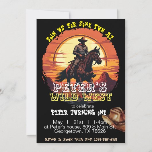 Orange Wild West partie ouest Invitation (Devant)