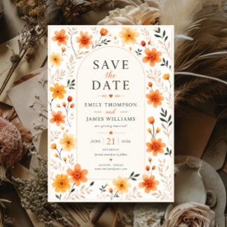 Orange Wildflower Rustic Floral Elegant Botanical Save The Date