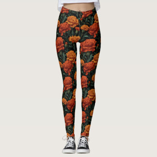 Orange Workout Wear Carnation Accent Gifts For  Leggings