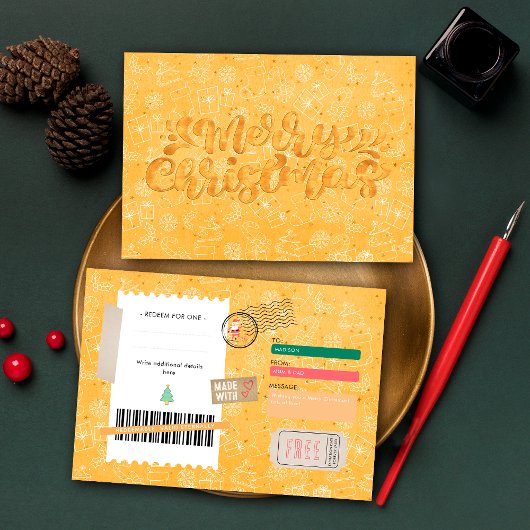 Orange Xmas Pattern Christmas Ticket Gift Voucher