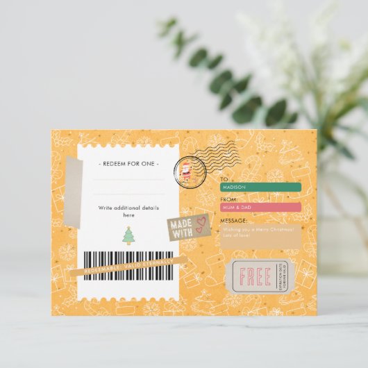 Orange Xmas Pattern Christmas Ticket Gift Voucher (Staand voorkant)