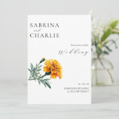 Orange Yellow Marigold Boho Botanical Wedding Kaart (Staand voorkant)