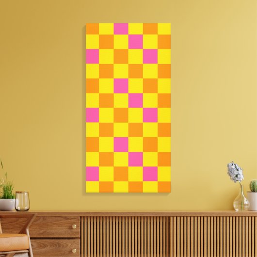 Orange Yellow Pink Checkered Pattern Design  Canvas Afdruk (Insitu (Woonkamer))
