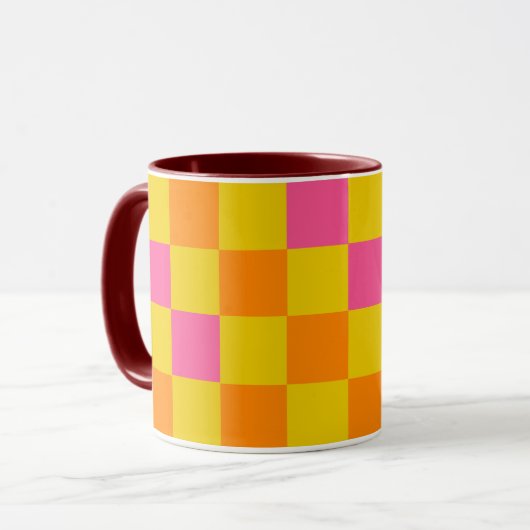 Orange Yellow Pink Checkered Pattern Design  Mok (Voorkant links)