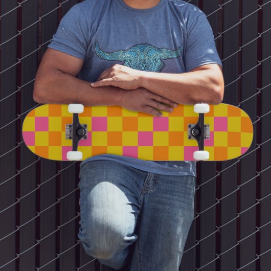Orange Yellow Pink Checkered Pattern Design  Skateboard (Buiten 3)