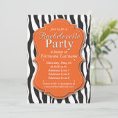 Orange Zebra Print Bachelorette Party Invitations (Debout devant)