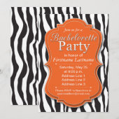 Orange Zebra Print Bachelorette Party Invitations (Devant / Derrière)