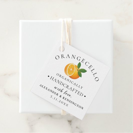 Orangecello fles bruiloft bedankjes labels (In situ)