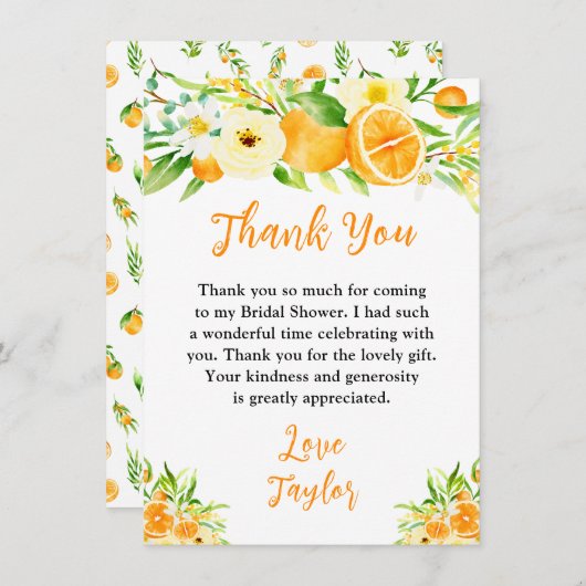 Oranges Citrus Bridal Shower Bedankkaart (Voorkant / Achterkant)