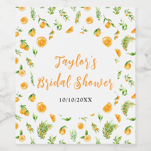 Oranges Citrus Bridal Shower Wijn Etiket (Enkel label)