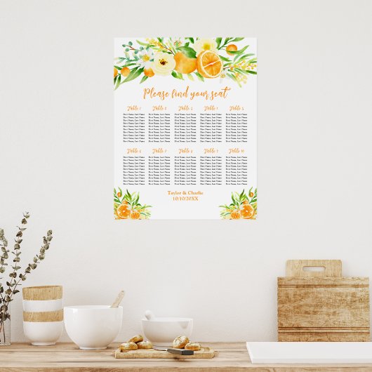Oranges Citrus Wedding 10 Tables Seating Chart Poster (Keuken)