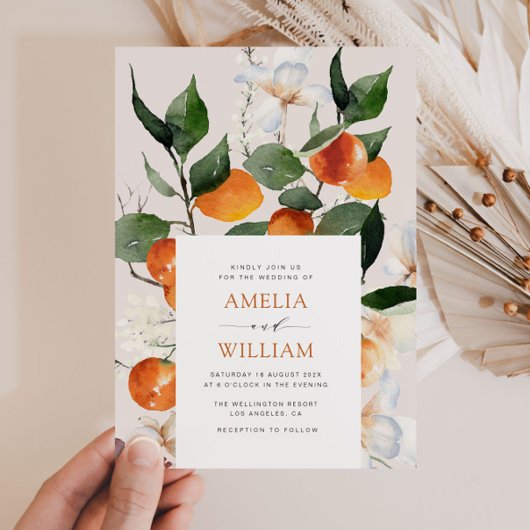 oranges d'agrumes modernes faire-part de mariage