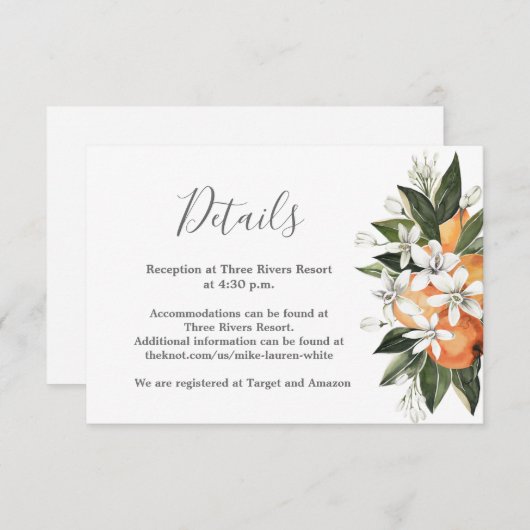 Oranges détails carte mariage (Devant / Derrière)