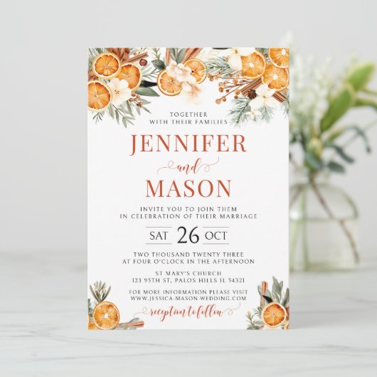 Oranges d'hiver faire-part de mariage de Noël (Debout devant)