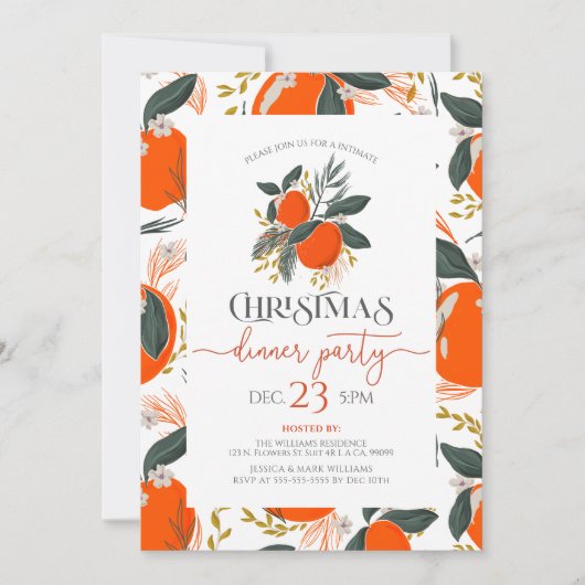 Oranges et fleurs de Noël invitation de fête motif (Devant)