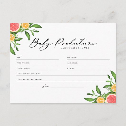 Oranges et pamplemousses Baby Predictions Carte de (Devant)