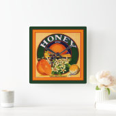 Oranges Étiquettes vintages Carré Horloge murale (Maison)