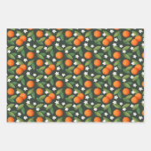 Oranges, Feuilles verts et fleurs blanches Motif (Devant)