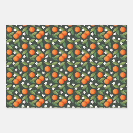 Oranges, Feuilles verts et fleurs blanches Motif (Devant 3)