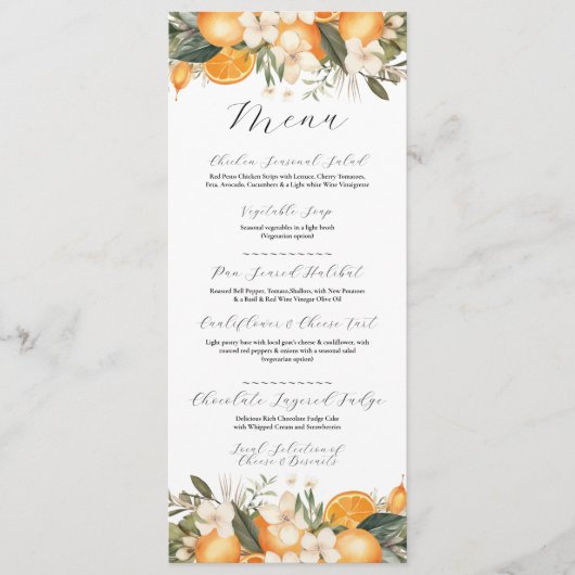 Oranges Fleurs d'agrumes floraux Menu Mariage (Devant)