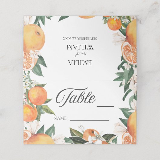 Oranges romantiques Mariage Numéro de table Carte  (Extérieur déplié)