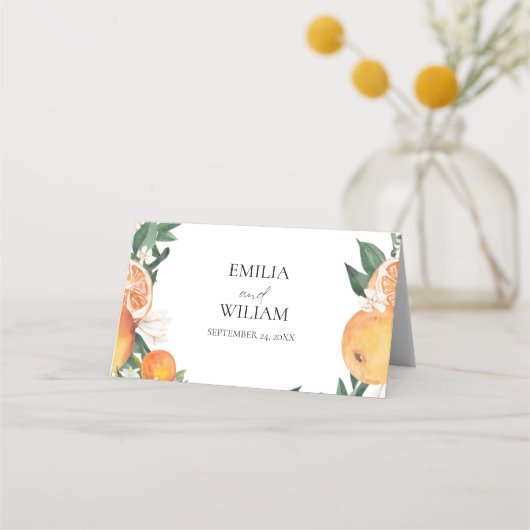 Oranges romantiques Mariage Numéro de table Carte  (Dos)