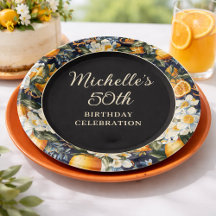 Oranges White Flowers Navy Blue Birthday Welcome