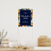 Oranges White Flowers Navy Blue Birthday Welcome Poster (Keuken)