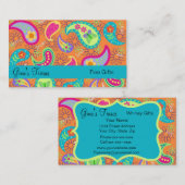 OrangeTurquoise Blue Modern Paisley Whimsy Pattern Visitekaartje (Voorkant / Achterkant)